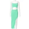 Summer Hollow Out Midi Dress Women Green Sleeveless Backless Split bodycon klänningar Kvinna 2022 Lady Sexy Beach Party Vestidos T220819