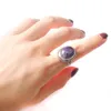 Women Girl Finger Rings Oval Natural Stone Cabochon Mookaite Jasper Onyx Rhodochrosite Resizable Wedding Ring BZ911