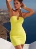 Mozision Halter Backless Ruched Mini Dress Women's Summer Sleeveless Bodycon Dresses Women Beach Party Clubwear Dress Vestidos T220819