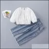 Kledingsets Leer Kids Girls 2-PCS Wit roze Lange Puff Elastische Taille Shirts Denim Kinderkleding MxHome Drop levering 20 MxHome DHRX9