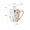 UPS Mugs Pretty Heart Mug With Lid Porcelain Gold Decoration Cute Coffee Tea Milk Cup Office Drinkware Birthday Gfit For Her Mom GirlMugs