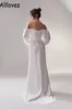 Simple Fashion Off Shoulder Mermaid Wedding Gowns With Long Sleeves Elegant Satin Sweep Train Boho Garden Beach Bridal Dress Arabic Aso Ebi Vestidos De Novia CL0911
