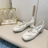 2022 Sandali da donna Ballerine firmate Mary Jane scarpe punta fibbia tacco spesso pelle bovina vintage vernice singola