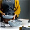 Ciotole Ciotola di ramen giapponese da 8 pollici Design a strisce di noodle in ceramica Grande zuppa Ristorante Stoviglie retrò per la casa Drop Deliv Packing2010 Dhgpt