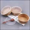 Bowls 10Pcs Disposable Round Bowl Meal Box Picnic Container Paper With Lid Drop Delivery 2021 Home Garden Kitchen Dining Packing2010 Dhvxp