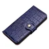 Folio Étui de téléphone en cuir véritable imprimé crocodile pour iPhone 14 13 12 Mini 11 Pro Max XR 7 8 Samsung Galaxy Note10 Plusieurs emplacements pour cartes Portefeuille Embrayage Béquille Shell