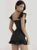 Mozision Sexig Off Shoulder Strapless Mini Dress Women Robe Black Sleeveless Backless Ruffle BodyCon Party Club Dress Vestido T220819