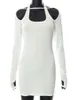Mozision Ribbed Halter långärmad miniklänning för kvinnor 2022 Summer White Causal Backless Bodycon Elegant Dresses Vestido T220819