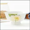 Tigelas tigelas de 6 polegadas Cerâmica Rice Anti-escaldante de tabela doméstica Porcelana Robin Drop Drop 2021 Home Garden Kitch MJBABA DHJQY