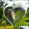 Mobiles Oggetto decorativo Figurine Stereo Rotary Wind Chime Spinner Beating Heart 3D Flowing Light Effect Decor Church Garden Mxhome Dhcde