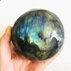 Natural Labradorite Sphere Rock Quartz Crystal Ball Healing Ornament Specimen