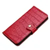 Folio Étui de téléphone en cuir véritable imprimé crocodile pour iPhone 14 13 12 Mini 11 Pro Max XR 7 8 Samsung Galaxy Note10 Plusieurs emplacements pour cartes Portefeuille Embrayage Béquille Shell