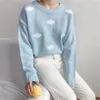 CBAFU CLOUDS EMBROIDERY BLUE SWEATER WOMENT LONG SOREED SORROOW PULLOVERS CADAII AUTRUMBER WINTER JUSTS HARAJUKU F773287N