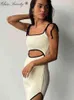 Summer Hollow Out Midi Dress Women Green Sleeveless Backless Split bodycon klänningar Kvinna 2022 Lady Sexy Beach Party Vestidos T220819