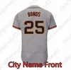 Barry Bonds Custom Baseball usa gorjeta cinza vintage 24 25 Casa fora Aface Amarelo Retro Black Cream ASU Button Button Pessoa Potulador de patch Men