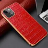 Genuine Crocodile Pattern Leather Phone Case for iPhone 13 12 Mini 11 Pro Max XR XS Durable Full Protective Soft Bumper Plating Alligator Grain Business Shell