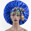 Berretto da notte con lacci stampati in raso grande rotondo Moda donna africana Elastico lungo fiocco a nastro Cura dei capelli Cappello da notte di bellezza