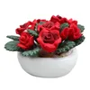 Modelo de planta de argila artesanal em miniatura para flores de boneco de porcelana branca Bacia de porcelana vermelha Rosas 1222904