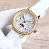 Orologio da donna classico alla moda 35 mm 9100 Funzione fasi lunari Movimento meccanico Specchio con zaffiro Cinturino in pelle Resistente all'acqua 100 metri montre de luxe