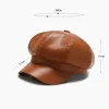 Berets Women Hat PU Leather Peaked Cap Head Warp Winter Outdoor Fashion Windproof Ladies Casual Thick Plush AccessoriesBerets