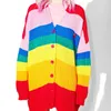 Lazy Oaf Rainbow Cardigan 2018 Autumn e Winter Women Women colorido listrado suéter de tamanho grande bordado letra de jaqueta chata 3258