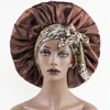 Bonnet de nuit rond en Satin imprimé à lacets, grand, mode femmes africaines, Long ruban élastique, nœud, soins capillaires, chapeau de couchage de beauté