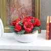 Modelo de planta de argila artesanal em miniatura para flores de boneco de porcelana branca Bacia de porcelana vermelha Rosas 1222904