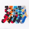 Chaussettes pour hommes coton coloré hommes treillis géométrique classique heureux affaires décontracté motif de diamant grande taille cadeaux pour hommes