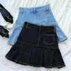 Röcke Hohe Taille Jeans Frauen Mini Rock Casual A-linie Plissee Denim Sommer Faldas Mujer S272Skirts