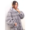 Pur Faux Faux Cinza Cinzento Casaco de Moda Cinza Real Women Winter 100 cm de comprimento com casacos genuínos com o sobretudo de luxo para as mulheres das mulheres da mulher de luxo