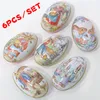 6 Pieces Easter Bunny Dress Printing Alloy Metal Trinket Tin Easter Eggs Shaped Candy Box Tinplate Case Party Decoration Z1123207u252H