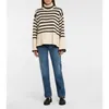 Tröjor Turtleneck Stripes Kvinnor Hem Slits Wool Blend Damer Långärmad lös Retro Knitwear Female Jumper Autumn Winter 2022