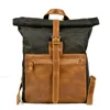 Backpack Simple Retro Oil Wax Canvas Men's Leisure Travel Belt Leather Waterproof Square School BagBackpack