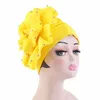 Fashion Party Turban Cap huvudbonader Muslimska kvinnor Big Flower P￤rled Hijabs Hats Beanies African Nigeria Femme Bandanas Headtie