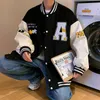 Giacche da uomo Hip Hop Men Varsity Jacket Puzzle Lettera Ricamo Patchwork Retro Spring Donna PU Bomber in pelle Cappotto da uomo