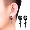 Dangle Lustre Noir Or Argent Couleur Boucles D'oreilles Pour Femmes Hommes Punk Petit Cercle Avec Croix En Acier Inoxydable Boucle D'oreille UnisexDangle