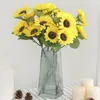 Dekoratif çiçek çelenkleri pastoral küçük taze yapay tek ayçiçeği sahte oturma odası ev mobilyaları 7 Koreli sunflowerde kafaları