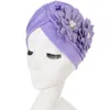 Fleurs perlées Beanie chapeaux mode femmes musulmanes élastique Turban casquette fête chapeaux Femme africaine plissé Bandanas couvre-chef