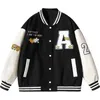 Herrjackor Hip Hop Herr Varsity Jacka Pussel Brevbroderi Patchwork Retro Vår Kvinna PU Läder Bomberrock Herr