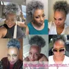 Fashion grey kinky curly short puff bun ponytail hairpiece silver gray human hair extension natural salt and pepper pixie cut 120g2882557