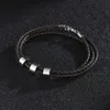 Charm-Armbänder, geflochten, mehrschichtig, Edelstahl, Leder, Herrenarmband, Titanperlen, DIY, beschriftbarer Schriftzug, Armreif, männlicher Schmuck