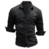 Camisas casuais masculinas Mens denim de manga comprida