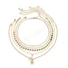 Multilayer Starfish Imitation Pearl Sequin Pendant Clavicle Necklace Women Gold Color Metal Snake Chain Girls Fashion Jewelry