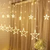 Remsor 3,5 m Fairy Star LED Curtain String Lights Garland för hembröllopsfest Holiday Decoration Indoor 220V EU Plugged