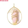 WOJIAER Tree of Life Pendant Natural Stone Gold Color Wire Wrapped Crystal For Jewelry Making Necklace BO966