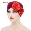 Fashion Flowers Beanie Hats Muslim Womens Wrapped Turban Cap Party Wedding Headwear African Femme Bandanas Headtie Headgear