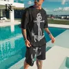 Survêtements pour hommes 2022 Été Mâle Tenues Vêtements surdimensionnés pour hommes Deux pièces Ensemble Survêtement Vintage Casual Streetwear Noir 3D Printe Bea