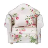 Sofá móveis em miniatura para casa de bonecas, ferramentas artesanais, conjunto de flores rosa e verde, capa de sofá floral com travesseiro 1222898