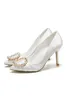 أحذية زفاف أبيض 7 سم لحفل الزفاف الأنيق الطيات الكعب المدببة