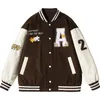 Herrjackor Hip Hop Herr Varsity Jacka Pussel Brevbroderi Patchwork Retro Vår Kvinna PU Läder Bomberrock Herr